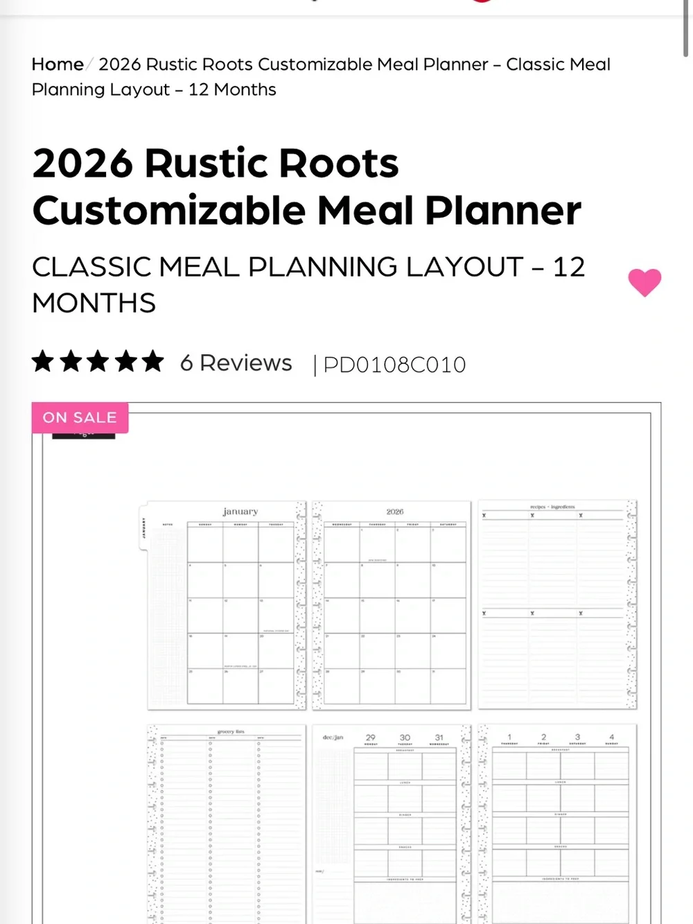 Happy Planner Rustic Roots Meal Planner - Cream, Gold, Tan & Pink Accents